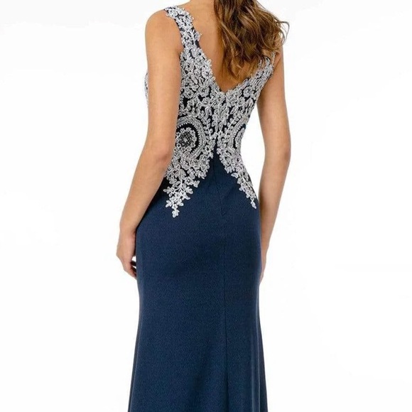 Elizabeth K - GL1839 Appliqued Bodice High Slit Long Dress - Picture 2 of 7